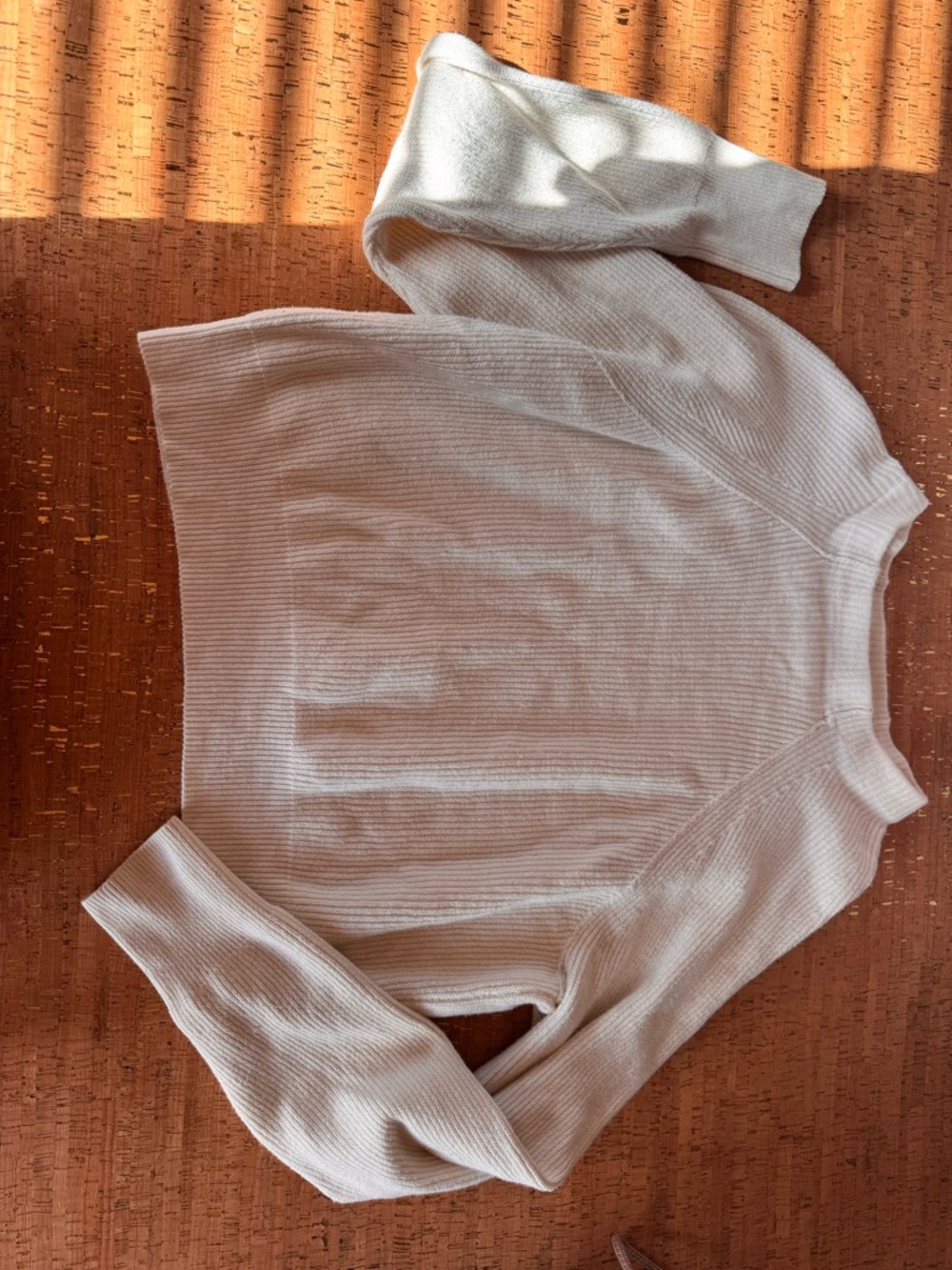 Free People Cream Ribbed Crewneck Sweater